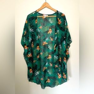 Emory Park Floral Sheer Short Sleeve Kimono Tropical Floral‎ Green Size Small